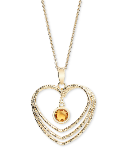 Macy's Citrine Triple Heart Orbital Pendant Necklace (3/4 Ct. T.w.) In 14k Gold-plated Sterling Silver, 18"