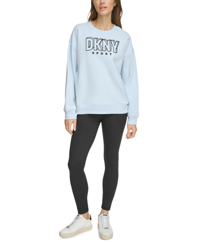 Dkny Sport Women's Flocked Logo Crewneck Pullover Sweatshirt In Skyway