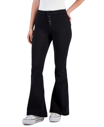 Dollhouse Juniors' Button-fly Curvy-fit Flared-leg Jeans In Black