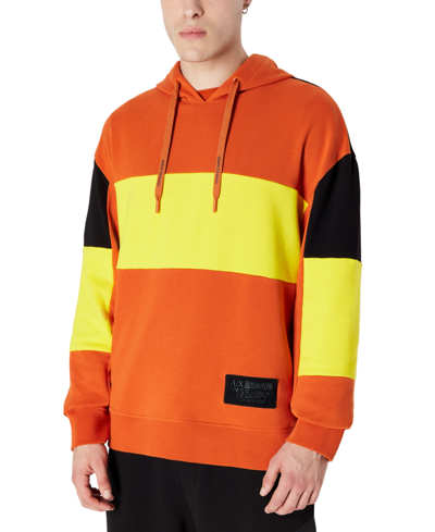 A X Armani Exchange Men's Colorblocked Pullover Hoodie In Ember O/cyber Y/blac