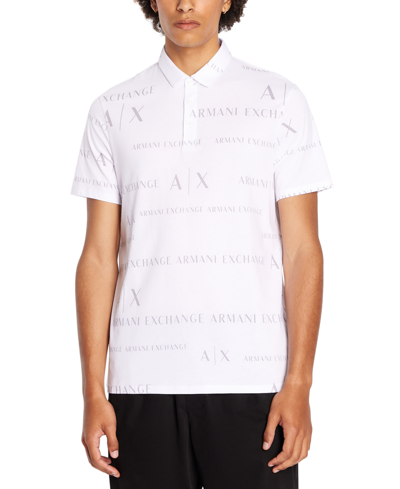 A X Armani Exchange Men's Logo-print Polo Shirt In White/alloy Letterin