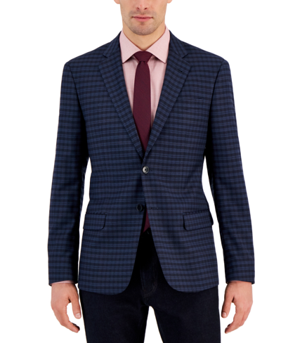 A X Armani Exchange Men's Slim-fit Navy Windowpane Plaid Suit Jacket In Blue