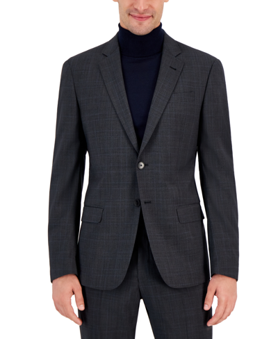 A X Armani Exchange Men's Slim-fit Charcoal Gray Windowpane Plaid Suit Jacket