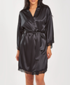 Icollection Plus Size Marina Lux Satin Robe Lingerie In Black