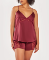 ICOLLECTION PLUS SIZE SILKY 2 PIECE CAMISOLE AND SHORTS PAJAMA SET IN LACE TRIMS