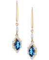 Macy's London Blue Topaz (5/8 Ct. Tw.) & Diamond (1/20 Ct. Tw.) Flower Motif Drop Earrings In 14k Gold In London Blue Topaz