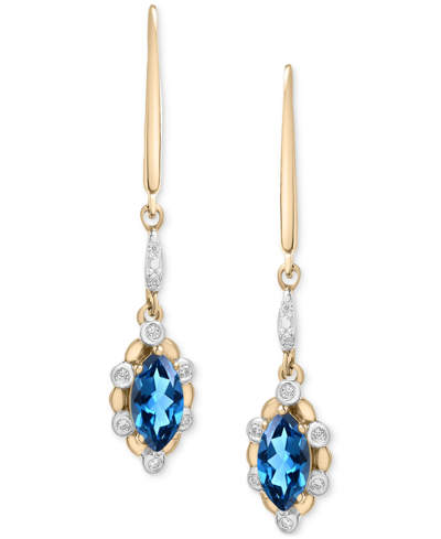 Macy's London Blue Topaz (5/8 Ct. Tw.) & Diamond (1/20 Ct. Tw.) Flower Motif Drop Earrings In 14k Gold