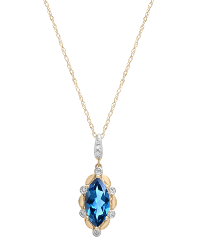 Macy's London Blue Topaz (2-1/3 Ct. Tw.) & Diamond (1/20 Ct. Tw.) Marquise Floral 18" Pendant Necklace In 1