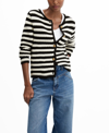 Mango Metallic Stripe Frayed Hem Cardigan In Off White