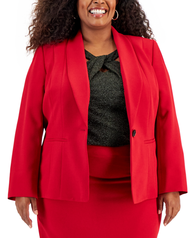 Kasper Plus Size One-button Stretch Crepe Blazer In Fire Red