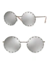 VALENTINO 52MM Crystal-Trim Mirrored Round Sunglasses