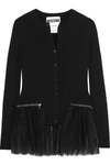 MOSCHINO TULLE-TRIMMED RIBBED WOOL CARDIGAN
