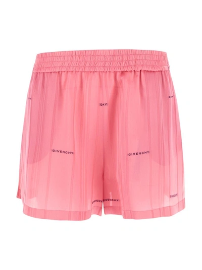 Givenchy Logo Embroidery Silk Shorts In Pink