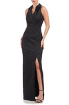 JS COLLECTIONS JS COLLECTIONS JASMINE JACQUARD SLEEVELESS TUXEDO GOWN