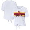 Wear By Erin Andrews White Usc Trojans Striped Front Knot Cropped T-shirt In White