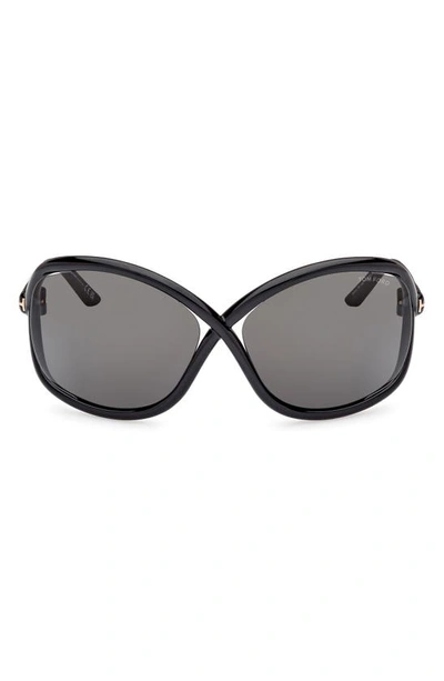 Tom Ford Bettina 68mm Oversize Butterfly Sunglasses In Shiny Black Smoke