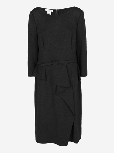 Pre-owned Oscar De La Renta Wool Midi Dress In Grey