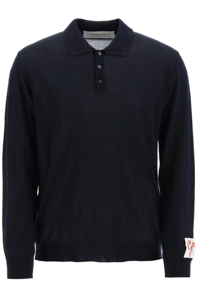 Golden Goose Wool Polo Shirt In Navy (blue)