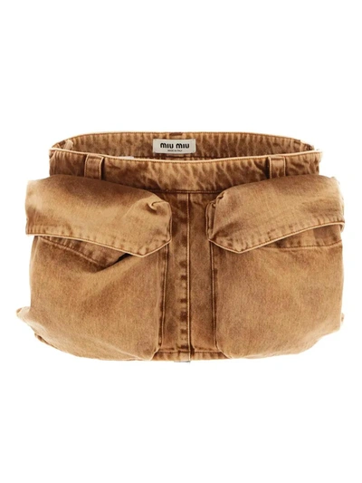 Miu Miu Denim Miniskirt In Brown