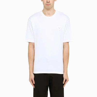Prada Triangle Logo Patched T-shirt In White