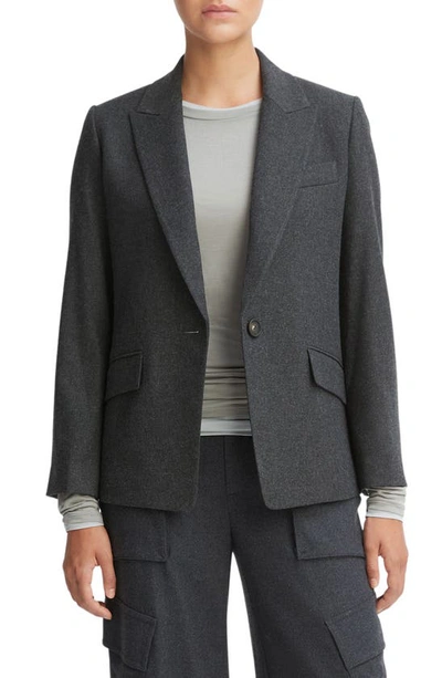 Vince Mélange-effect Single-breasted Blazer In Heather Charcoal