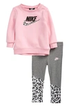 Nike Fleece Sweatshirt & Leggings Set In Carbon Heather