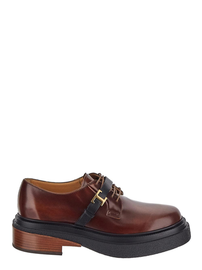 Tod's Leather Derby Shoes In Brown