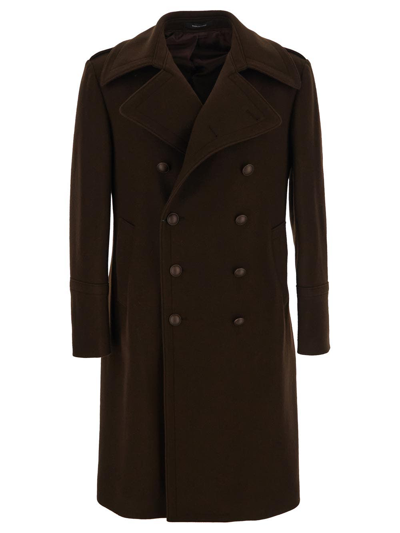 Tagliatore Junkers Double-breasted Coat In Brown
