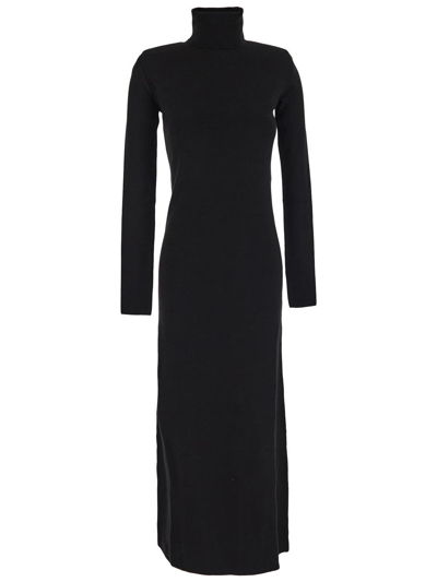 Saint Laurent Cutout Wool Turtleneck Maxi Dress In Black