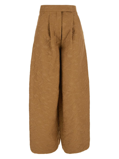 Max Mara Estasi Cotton Blend Jacquard Wide Pants In Beige