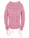 Blumarine Rushed Off-shoulder Knitted Wool Sweater In Pink