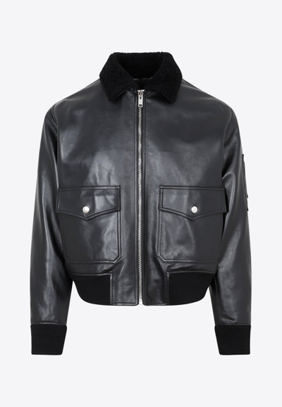 Givenchy Leather Aviator With Shearling Collar Jacket In Black