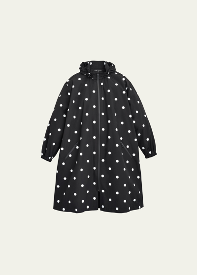 Marc Jacobs Spots-print Hooded Long Windbreaker Jacket In Black White