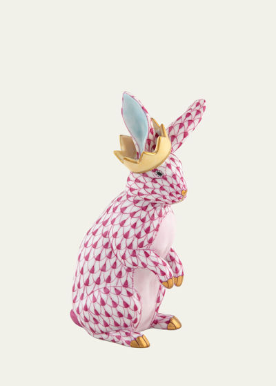 Herend Bunny With Crown Figurine In Raspberry