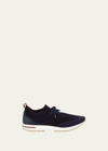 Loro Piana 360 Flexy Walk Leather-trimmed Knitted Wool Sneakers In Blue