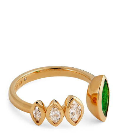 Shay Yellow Gold, Diamond And Emerald Floating Ring