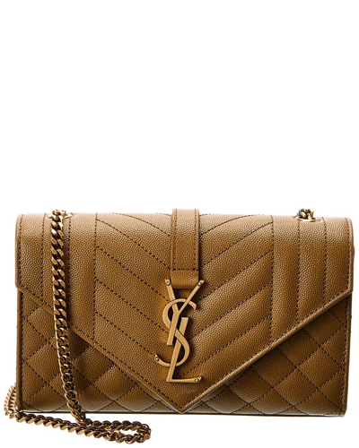 Saint Laurent Triquilt Small Grained Leather Crossbody Bag In Brown