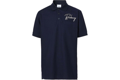 Pre-owned Burberry Logo-embroidered Oversized Polo Shirt Navy