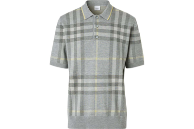Pre-owned Burberry Wool-silk Check Polo Shirt Grey