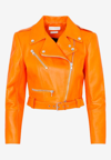 Alexander Mcqueen Smooth Leather Crpd Biker Jkt In Orange
