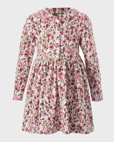Rachel Riley Kids' Girl's Woodland Floral-print Jersey Dress In Pink
