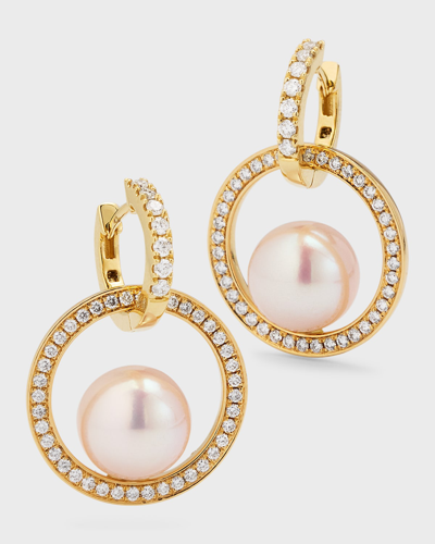 Pearls By Shari 18k Yellow Gold Akoya Pearl And Diamond Double Hoop Earrings, 9mm