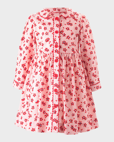 Rachel Riley Kids' Girl's Floral-print Peter Pan Collared Dress In Pink