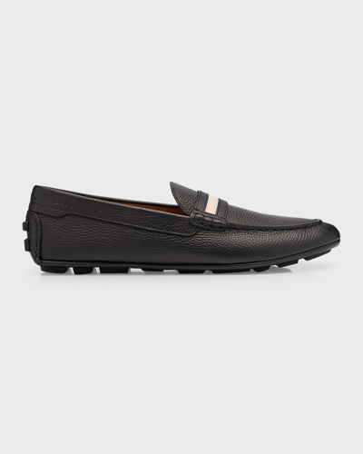Bally Man Navy Blue Leather Karlos Loafers In Midnight