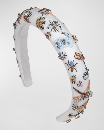 Jennifer Behr Raisa Butterfly-embroidered Gemstones Headband In White