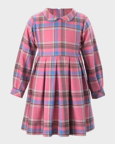 Rachel Riley Kids' Girl's Check-print Pleated Dress In Pink