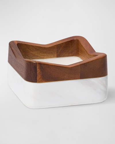 Nambe Chevron Wine Coaster In Acacia Wood And Marble In Brown