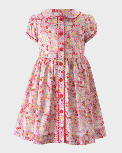 Rachel Riley Kids' Girl's Ditsy Garden Button-front Dress In Pink