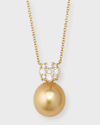 PEARLS BY SHARI 18K YELLOW GOLD PAVE DIAMOND AND GOLDEN PEARL PENDANT NECKLACE, 18"L