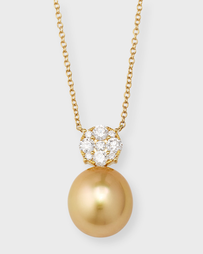 Pearls By Shari 18k Yellow Gold Pave Diamond And Golden Pearl Pendant Necklace, 18"l In Neutral